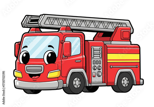 Cartoon fire truck illustration red vehicle emergency services rescue transportation