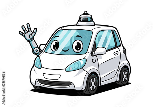 Cartoon vehicle with animated features and friendly appearance