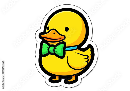 Cartoon yellow duck with green bowtie