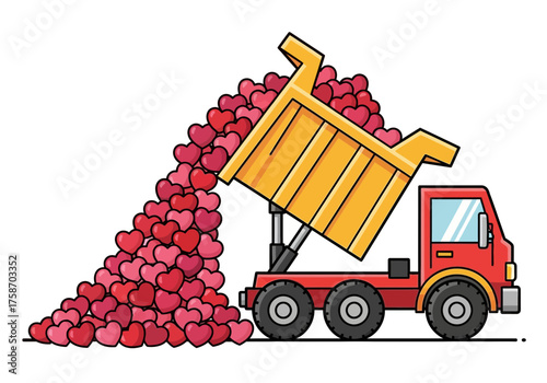 Dump truck unloading colorful objects vector illustration