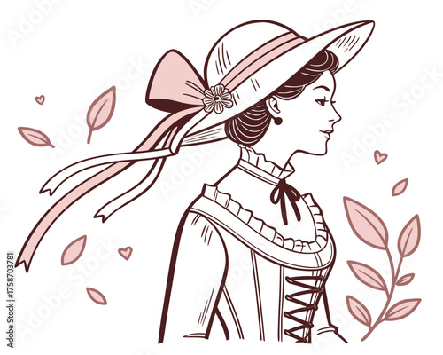Elegant woman in vintage dress and hat