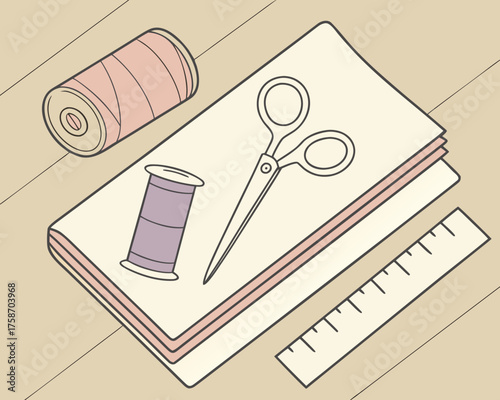Illustration of sewing and crafting supplies