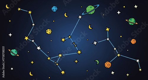 Cosmic Constellations and Planets in a Celestial Design.