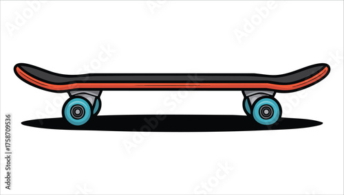 single skateboard deck with wheels vector art isolated on white background