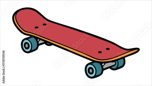 single skateboard deck with wheels vector art isolated on white background
