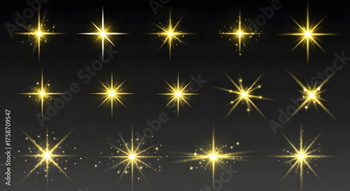 Gold Starburst Light Effects on Black. 