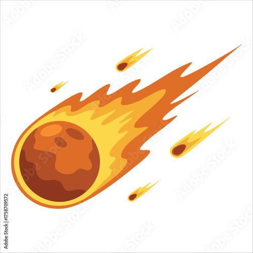 celestial meteor with glowing head and light tail vector art isolated on white background