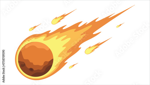 celestial meteor with glowing head and light tail vector art isolated on white background