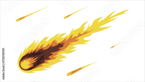 celestial meteor with glowing head and light tail vector art isolated on white background