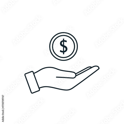 Vector illustration of hand holding a coin with a dollar sign