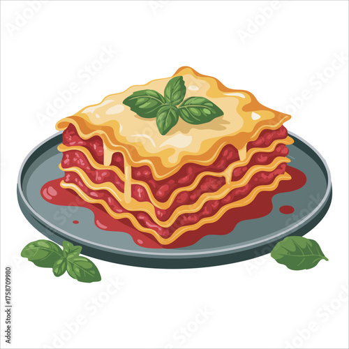 cartoon lasagna showing pasta meat and cheese strata vector art isolated white