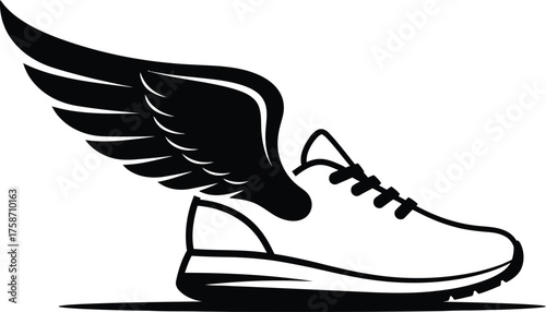 Winged sneaker art dynamic athletic shoe with feathered wings symbolizing speed and movement