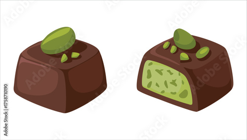 premium Dubai chocolate candies with pistachio paste vector art isolated white