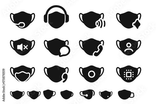 Voice assistant earphones smart feature wireless vector audio icon compatibility mask