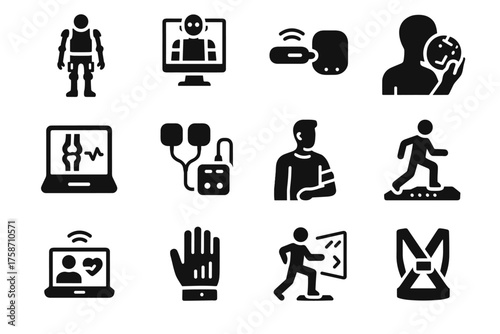 Muscle vector technology mobility monitoring gloves icon icons physiotherapy rehabilitation posture sensor