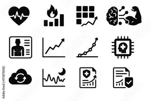 Icons analysis icon synchronization tracker fitness personalized dashboard report vector sleep burn
