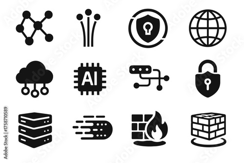 Icons cluster secure data icon padlock vector grid fiber cloud network