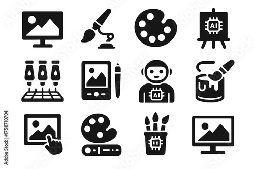 Ai artist canvas color paint tubes automated vector panel digital paintbrush icon