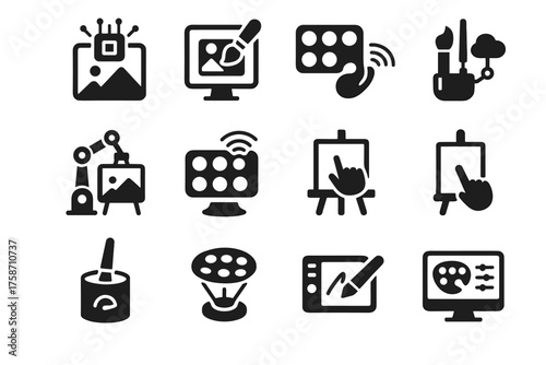 Virtual robotic digital tray icon sketchpad paint tool mixer smart art vector