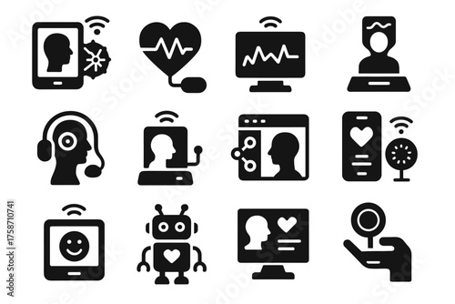 Devices guide vector therapy icon connected smart sensor consultation robotic rate emotion