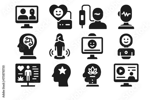 Counseling icon consultation digital vector virtual session automated ai emotion icons monitor