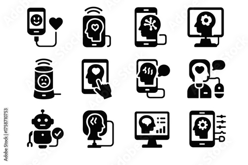 Mental connected icons counseling digital therapy vector console health icon cognitive wellbeing