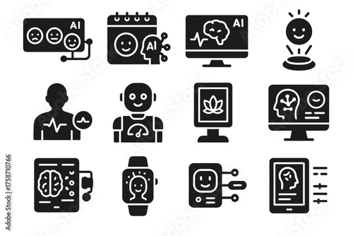 Virtual dashboard icon tracker smart session ai cognitive guide interface vector wellness