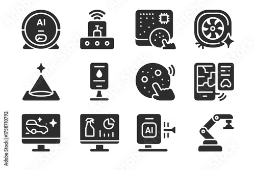 Hygiene monitor mop automated cleaning vector gadgets robot icon vacuum surface system