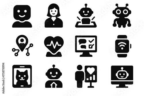 Connected vector pet interactive digital engagement emotional icon social smart companion