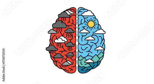 Balance your mind and mood with this vibrant depiction of positive and negative thinking, showing mental health and the power of perspective for well being