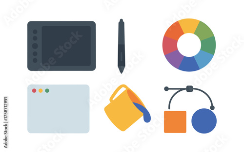 Design tools and color palette in flat style