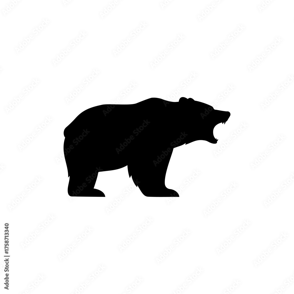 Fototapeta premium Bear roaring silhouette vector flat design on white background.