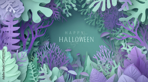 Happy Halloween elegant subtitle, background with leaves