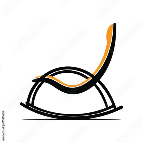 A minimalist black and orange silhouette of a modern rocking chair designed for comfort and style.