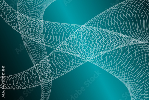 Abstract teal background with flowing white ribbons and swirls