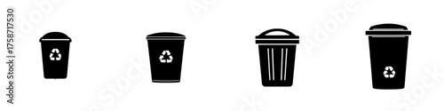 Different types of waste containers designed for recycling and trash disposal in urban environments