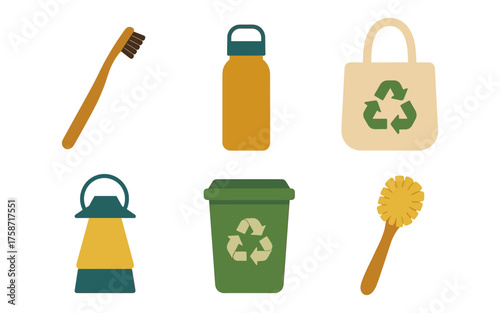 Eco-friendly essentials: sustainable lifestyle icons in flat design