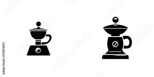 Coffee grinding tools shown in black silhouette for brewing fresh coffee at home using traditional methods