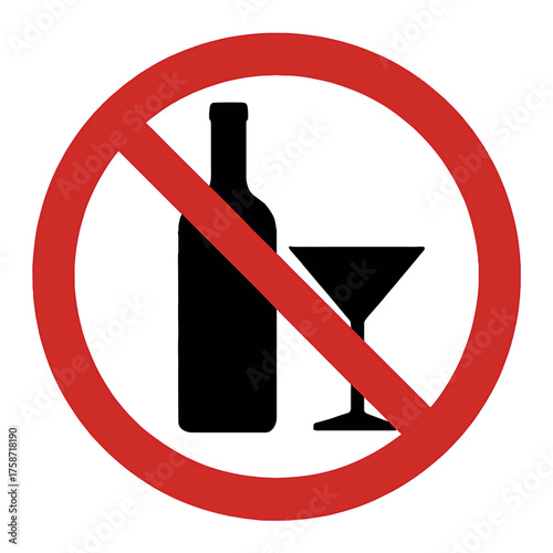 No alcohol sign with bottle and glass symbol