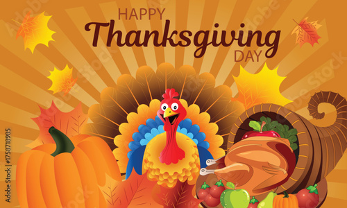 Happy Thanksgiving Celebration with Autumn Harvest Elements