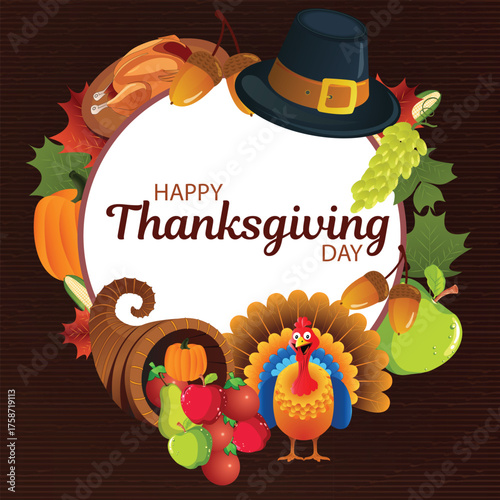 Happy Thanksgiving Celebration with Autumn Harvest Elements