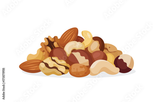 A healthy pile of mixed nuts and dried fruits on a white background