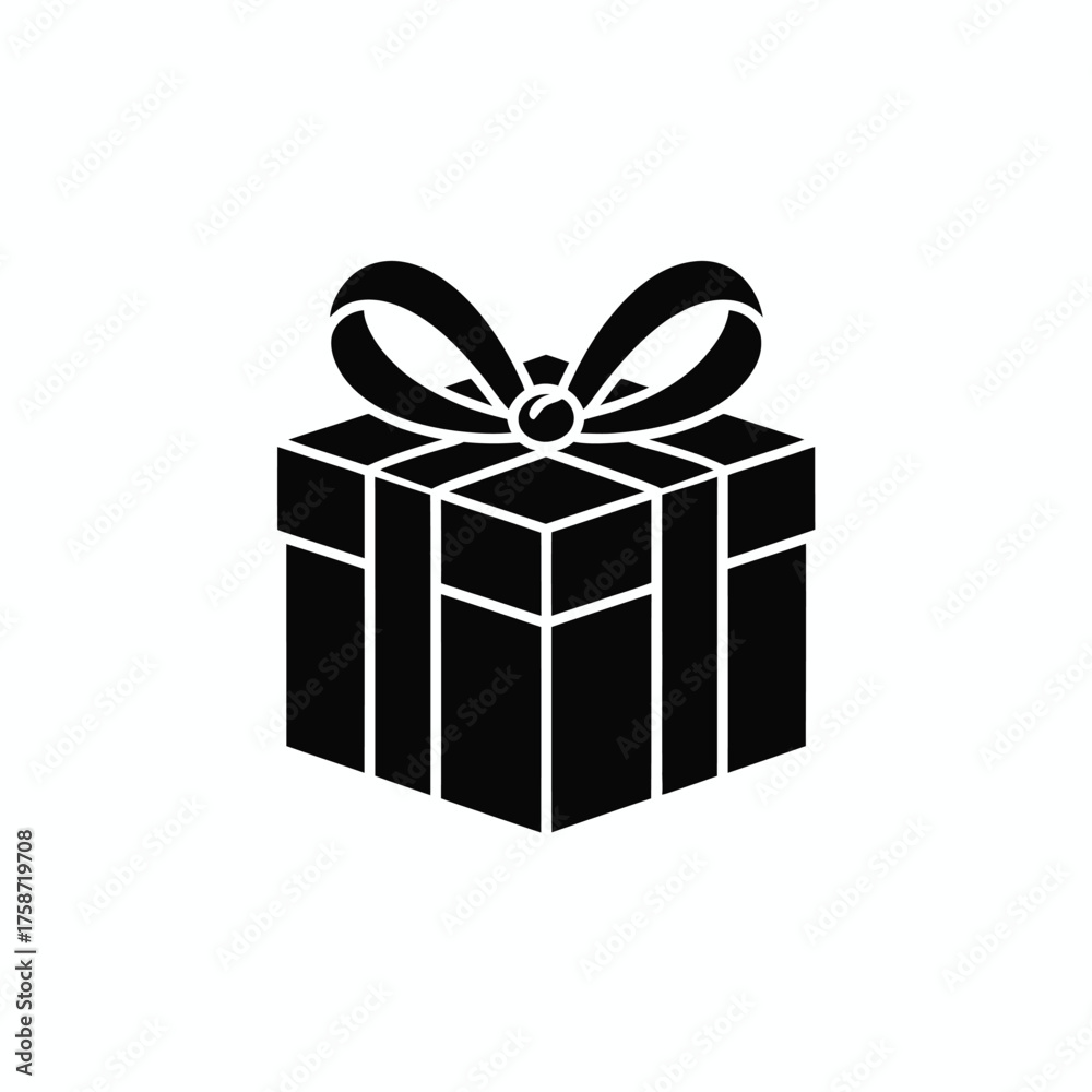 Obraz premium Simple black silhouette of a gift box with a bow