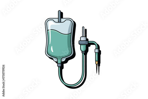 Illustration of a medical intravenous drip bag and tubing