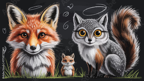 A cute red fox animal portrait with fur and bright eyes looks like a wild kitten