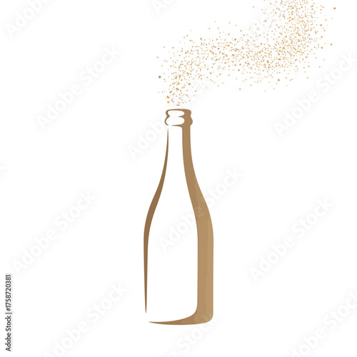Champagne bottle with cork popping and bubbles rising