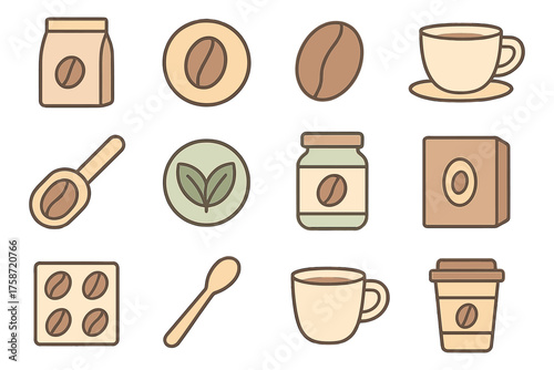 Coffee icon set with simple outline style for cafes and websites