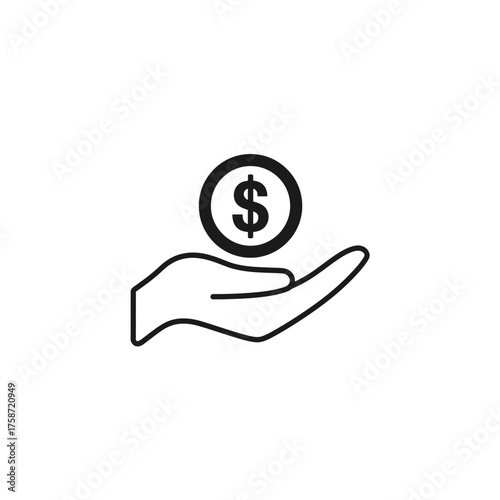 A hand, depicted in outline, holds a coin with a dollar sign.