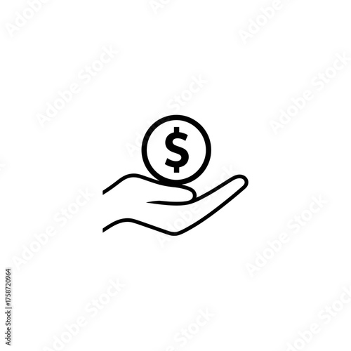 A hand, depicted in outline, holds a coin with a dollar sign.