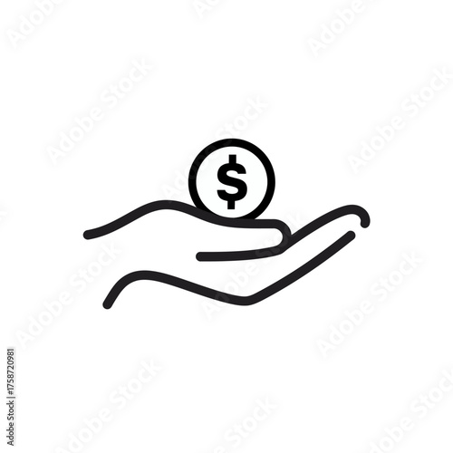 A hand, depicted in outline, holds a coin with a dollar sign.